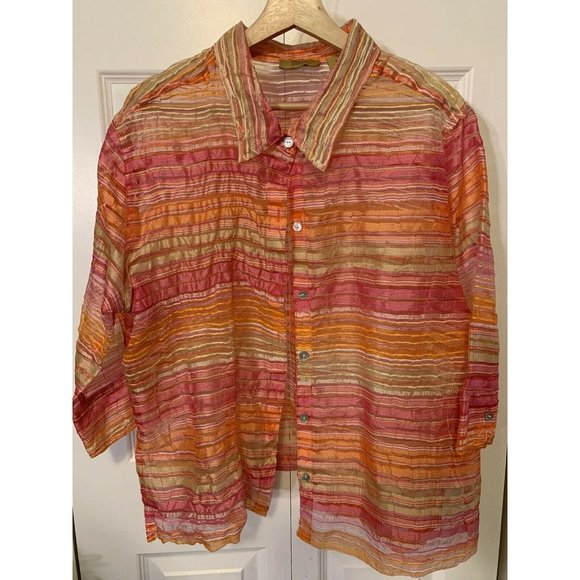 Valerie Stevens Separates Woman Striped Sheer Jacket Top‎ Women Sz XL Orange - Picture 4 of 8